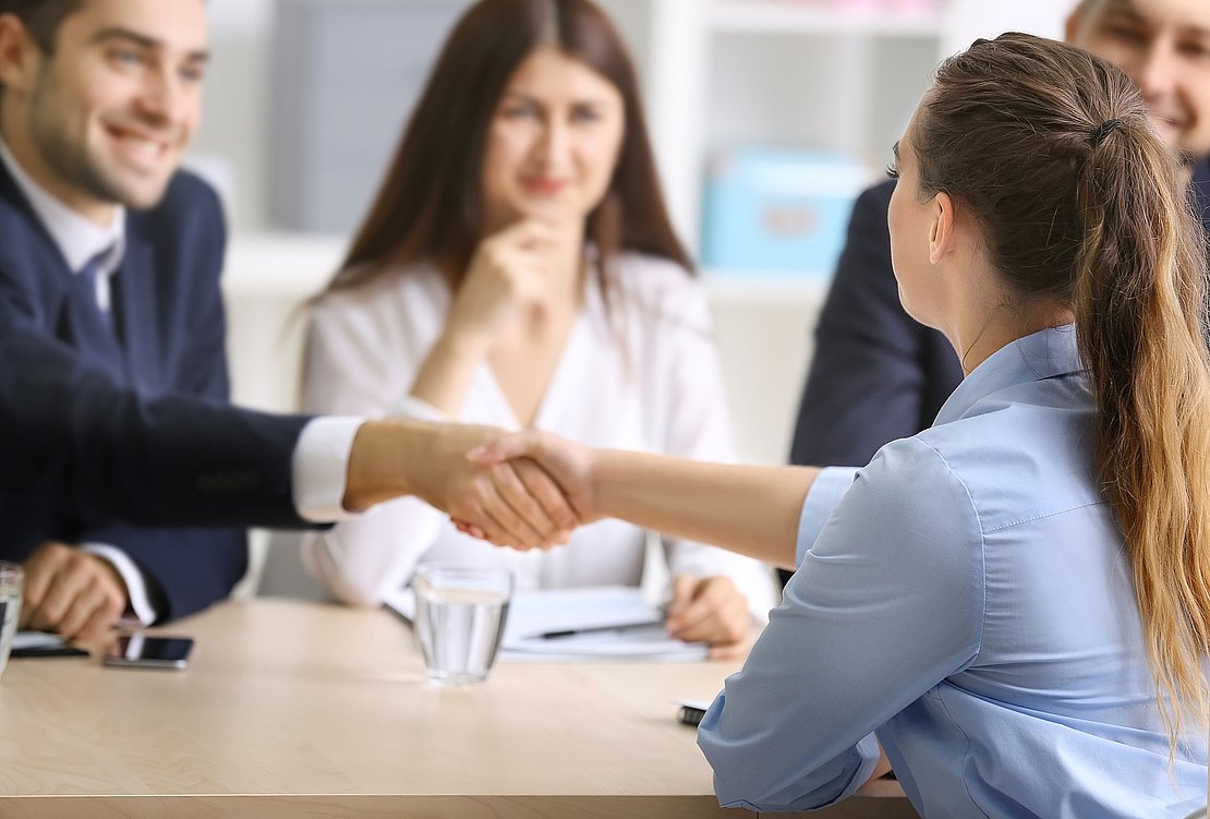 Job applicant having interview in office