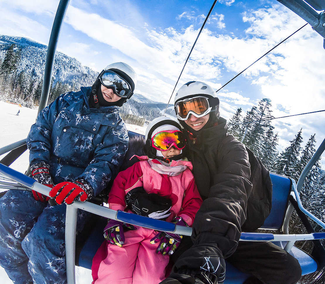 Skiing, ski lift, winter - skiers on ski lift