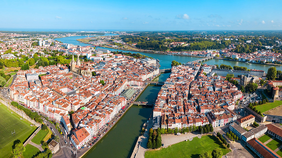Bayonne aerial panoramic view, France