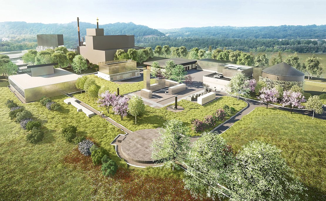 Visualisation d’un modèle 3D des futures installations de la nouvelle  usine de dépollution des eaux usées de Lescar © Camborde Architectes