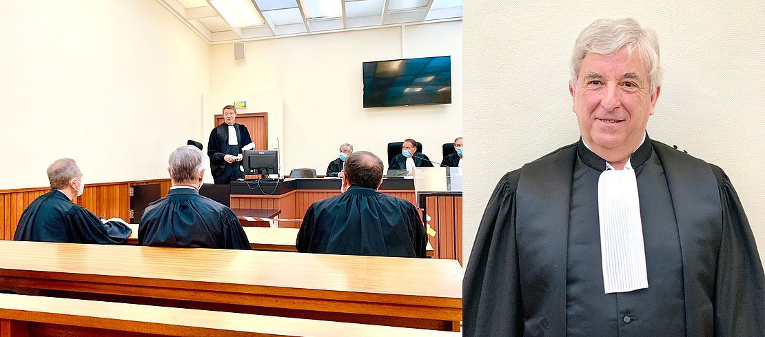 À gauche : Le procureur de la République, Jérôme Bourrier, s’adressant aux nouveaux juges / À droite : Daniel Arrijuria, un homme de chiffre à la tête du Tribunal de Commerce de Bayonne