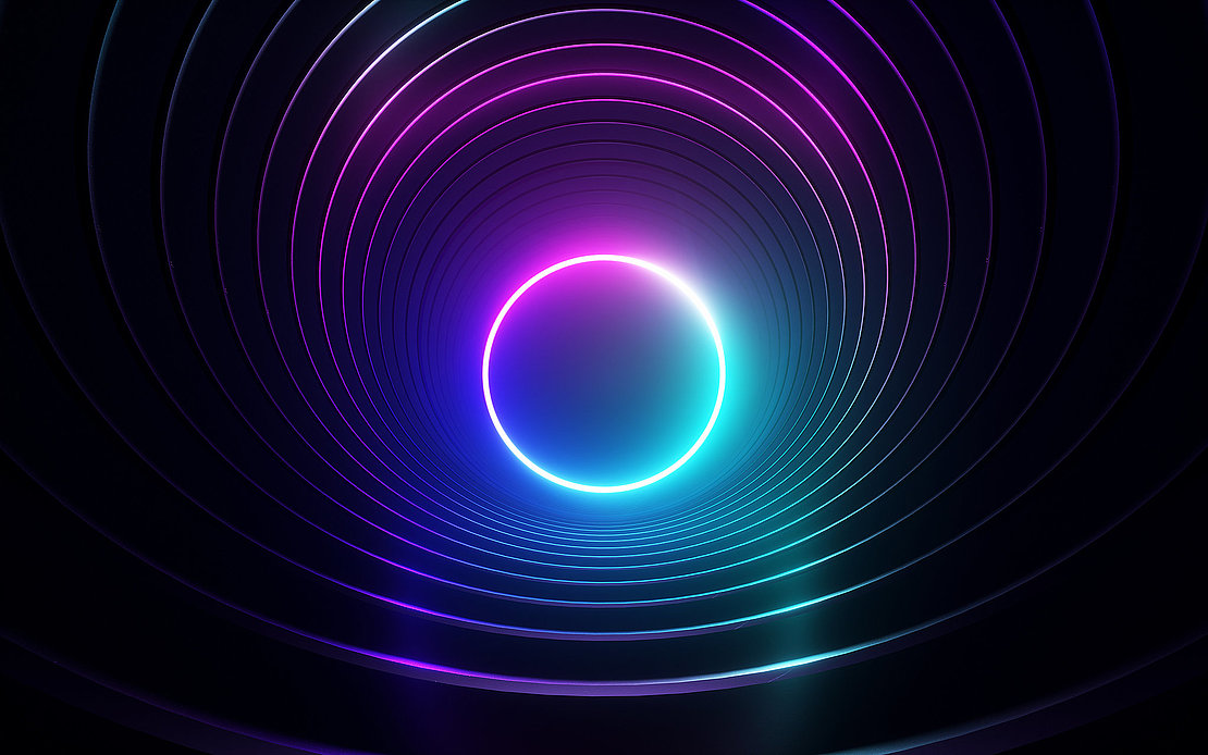 Glowing neon ring light in tunnel. 3d render. Futuristic abstrac