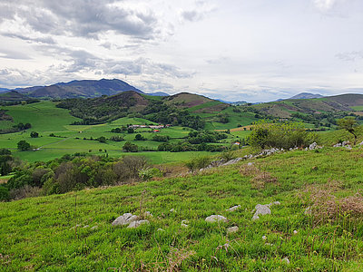 Le sentier d’Eltzarruze présente des paysages variés, tantôt sur les crêtes rocheuses, tantôt dans les bosquets de chênes, tantôt dans la prairie © MBP